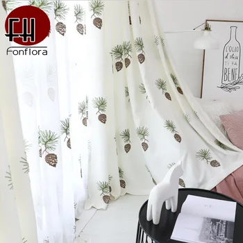 

Pure White Curtains For Living Room Drapes For Bedroom Pine Cones Embroidered Curtains And Tulle Window Treatments Custom Size