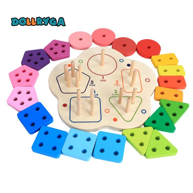 DOLLRYGA Digital Shape Matching Toys DIY Children Wooden Geometric Building Blocks Early Education Toys Gits Toy For Children