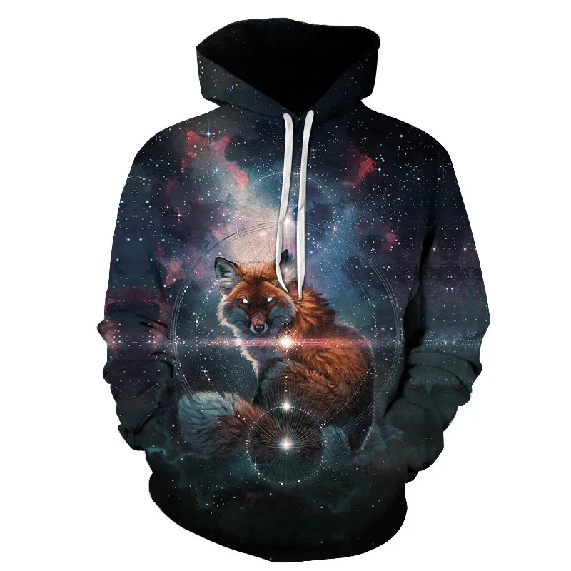 

2018 Fox Galaxy Hoodies 3D Print Women/Men Sweatshirt Pocket Loose Hooded Hoodies Long Sleeve Unisex Hoodies