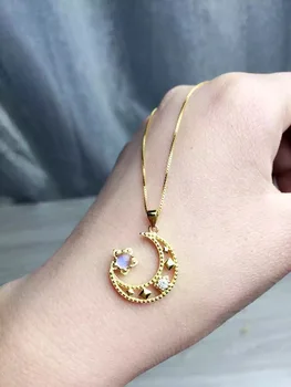 

Uloveido Natural Moonstone Moon Star Pendant Necklace Women 925 Sterling Silver Gemstone Necklace Pendant for Girl FN349