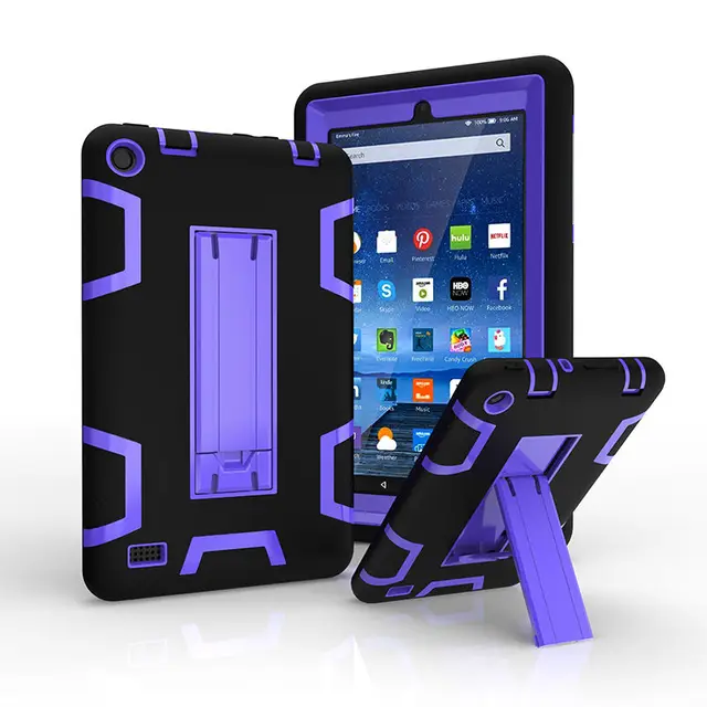 Kindle Fire 7 Case 2015 Kids Safe Armor Shockproof Heavy Duty Silicone PC Tablet Stand Case