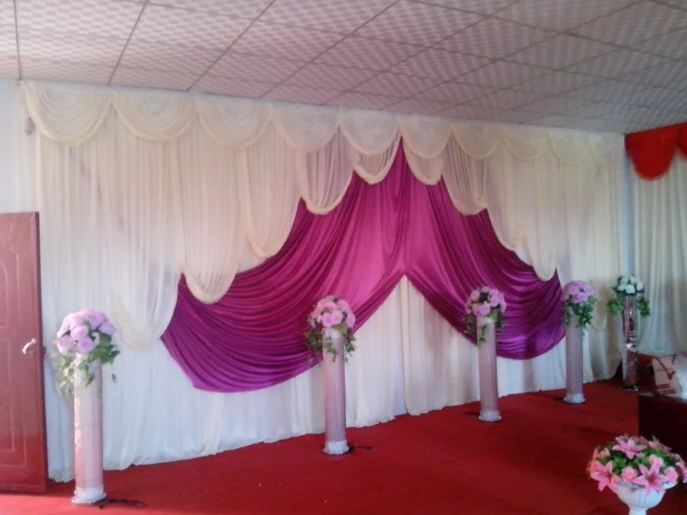 

Luxury White wedding stage backdrops decoration romantic wedding curtain with voilet swags