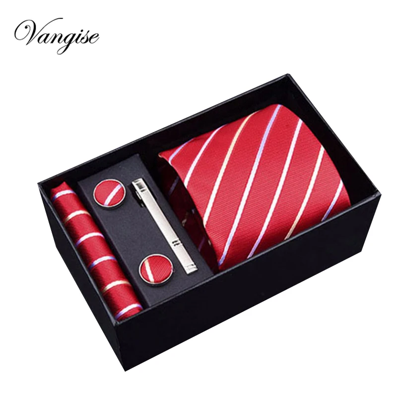 Vangise Promo los hombres 8 cm ancho azul plaid Formal pañuelo y clips descuento corbatas para boda