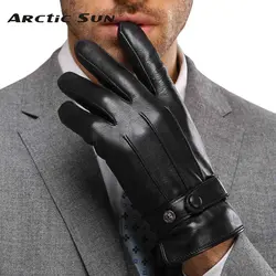 Модный бренд Дизайн Для мужчин кожаные перчатки утолщение Термальность плюс бархат натуральная козья перчатки мужские наручные Зима M021PC