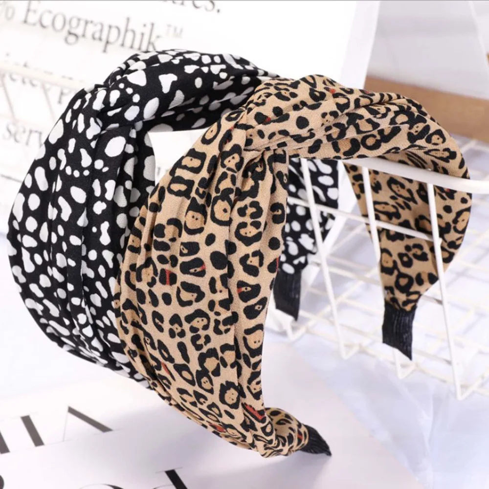 

New Fashion Leopard Hair Accessories Dot Point Striped Wide Side Hairband Headband Women Turban Wholesale