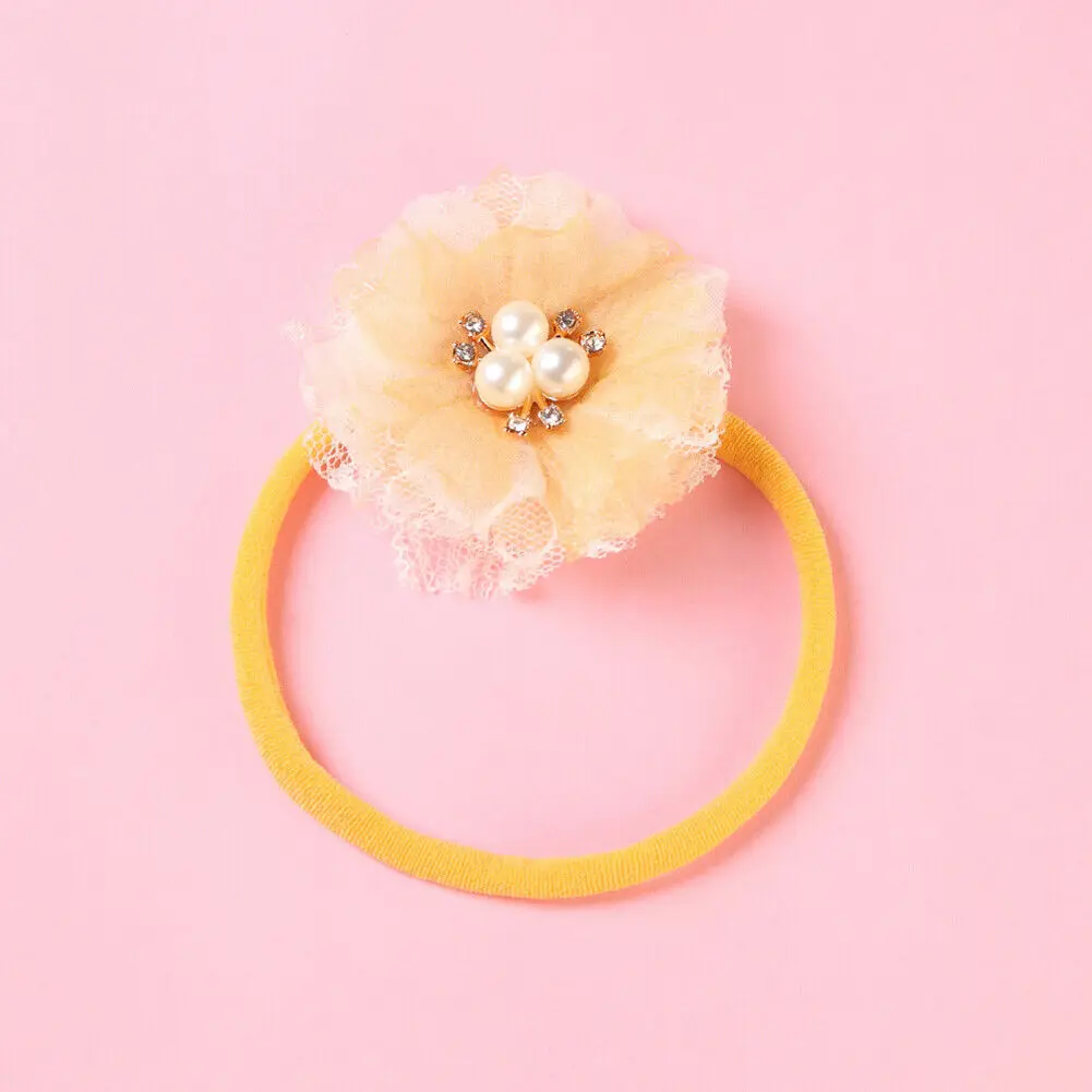 7 Colors Kid Girl Baby Pearl Flower Hair Ring Rope Holder Cute Elastic Colorful Band Ring Kids Baby Girl Lovely Hair Accessories