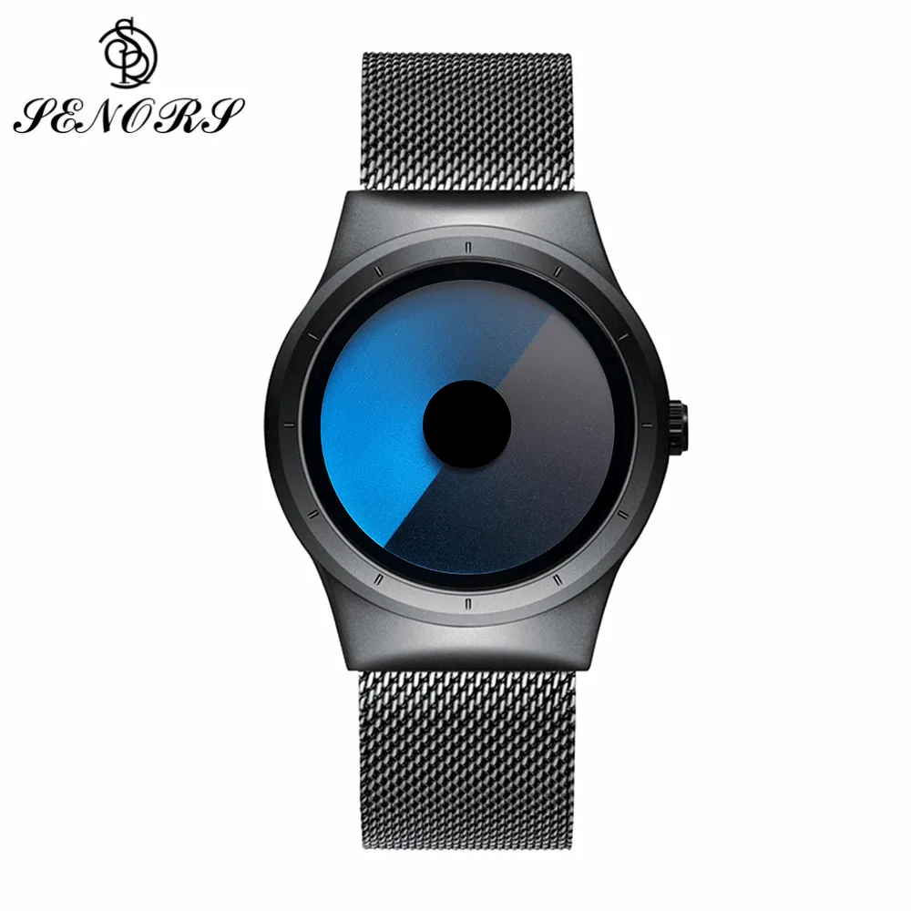 

SENORS Minimalist Men Aurora Watch Stainless Steel Mesh Strap Adjustable Unisex Male Clock Creative Quartz Wristwatches SN158