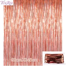 FENGRISE 92*245cm Rose Gold Party Decoration Shimmering Foil Fringe Tinsel Door Curtain Wedding Birthday Photo Backdrop Supplies FENGRISE 92*245cm Rose Gold Party Decoration Shimmering Foil Fringe Tinsel Door Curtain Wedding Birthday Photo Backdrop Supplies