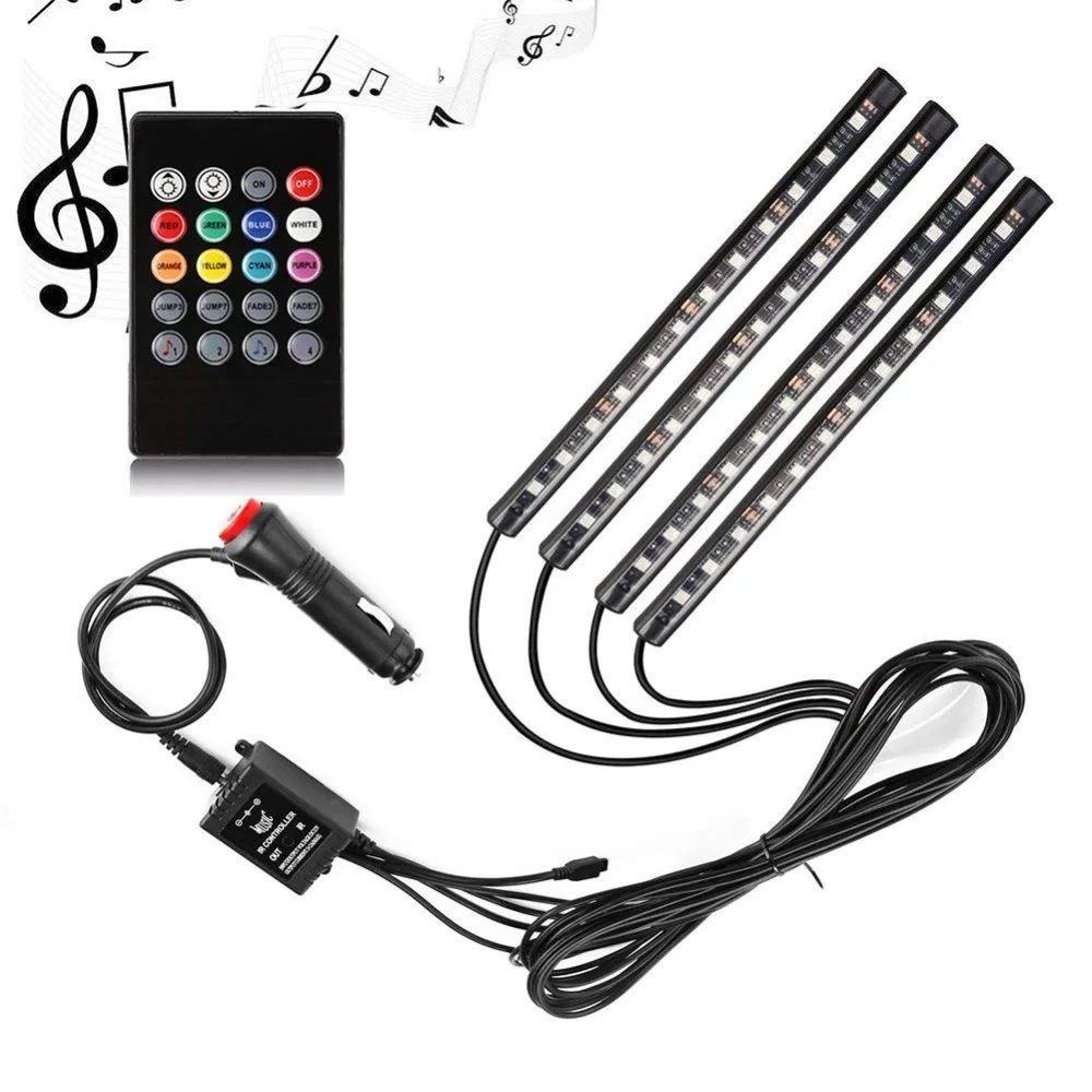 

Car Interior Lights SurLight 36/48 LEDs DC 12V Multicolor Music Car LED Strip Light Under Dash Lighting Kit with Sound Active
