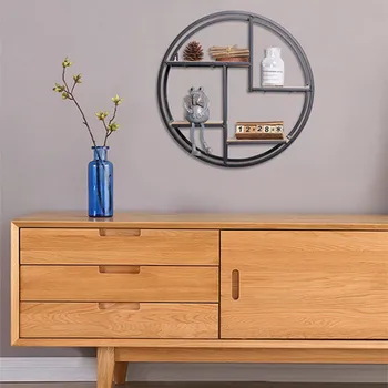 

37.5*37.5*14cm Home Decoration Accessories Iron Figurines Flower Pot Display Round Storage Rack 4 Layer Wall Decor Organizer