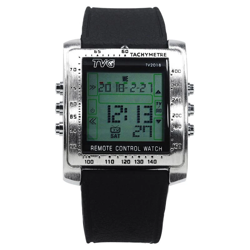 Rectangle Remote Control Digital Sport Watch Men Watches Alarm TV DVD