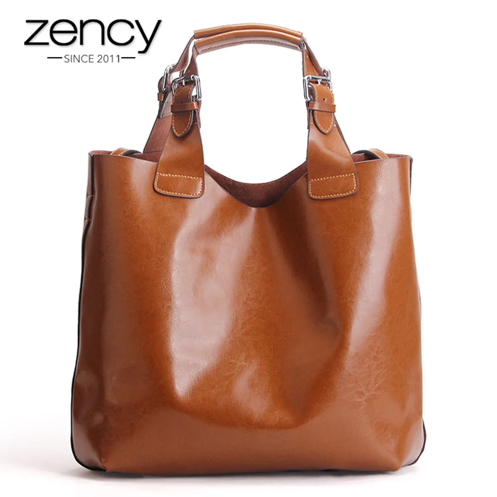 Buy  Zency 100% Genuine Leather Retro Brown Women Handbag Lady Big Tote Bag Laptop Classic Coffee Female