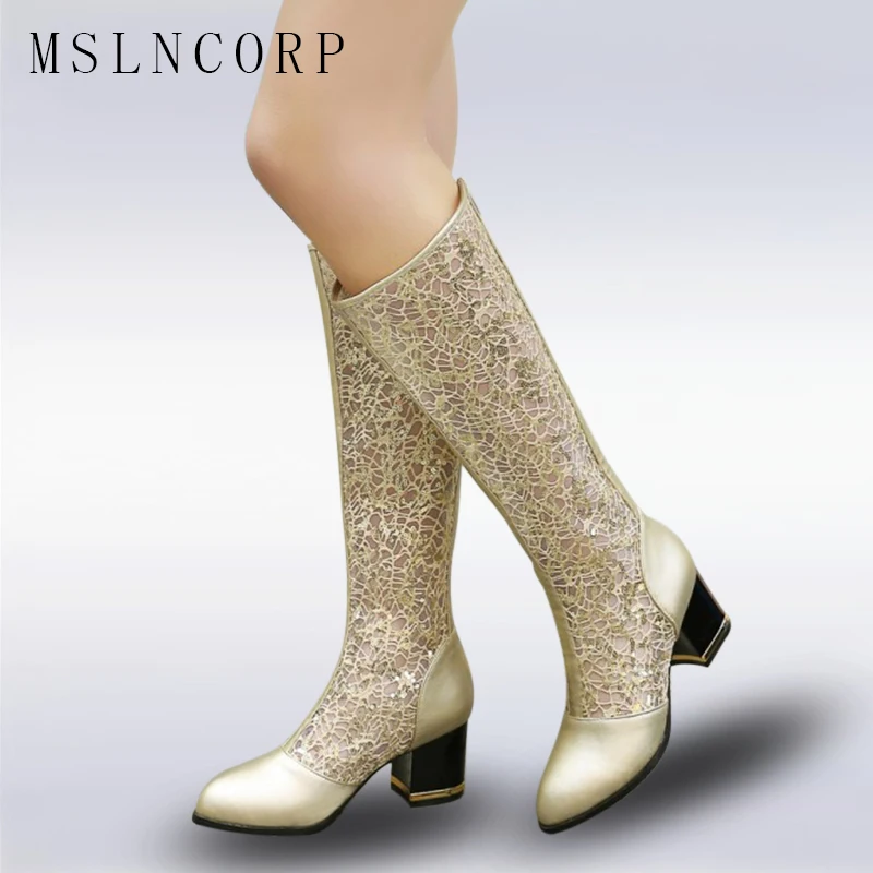 

Size 34-43 2018 NEW Women Summer Boots Fashion Mesh Gladiator Sandals Female Knee High Boots Mujer Breathable Zip Sexy Lace Boot