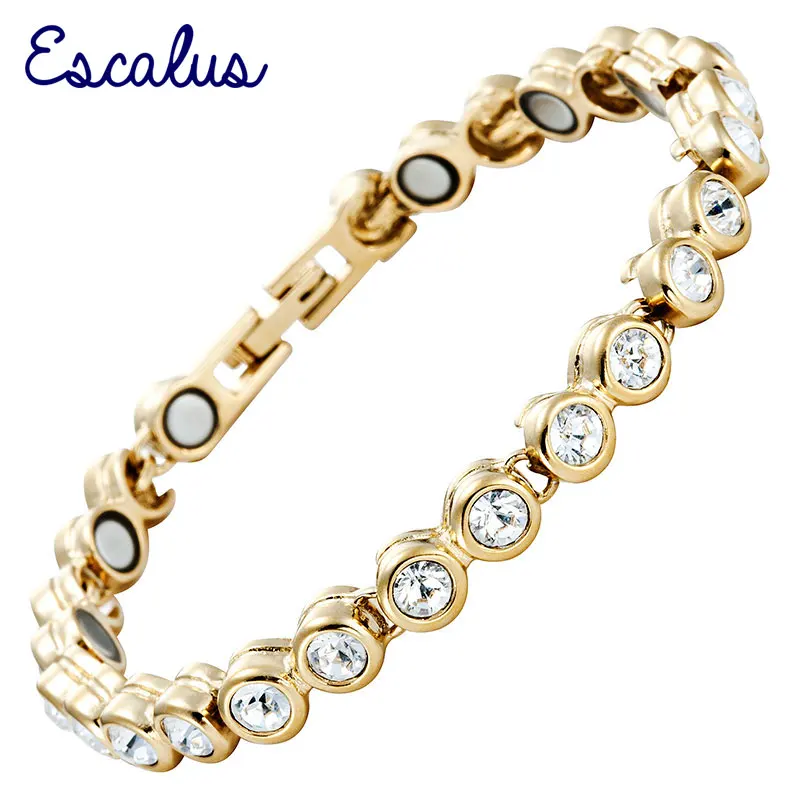 

Escalus Trendy Health Magnetic Gold Color Copper Women Bracelet 26pcs Crystals Gift fashion Bangle Joyeria Wristband Charm