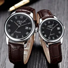 2016 Hot selling 1 Pair Fashion Business Mens Womens Couple PU Leather Quartz Date Lovers Wrist Watch Dropship Lover’s saat