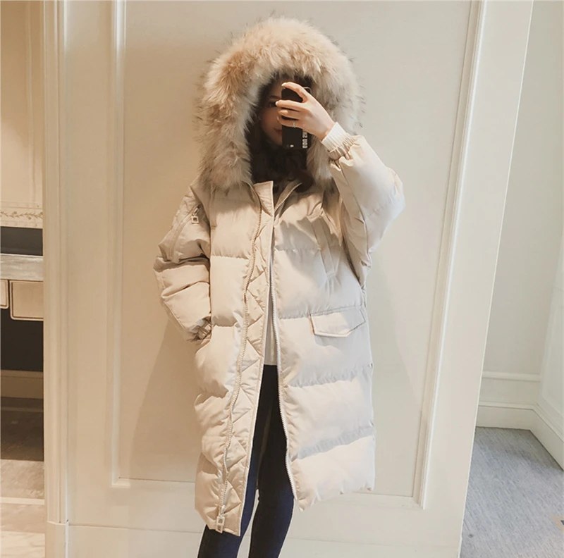 Vers Épaissie Parka Le Noir Slim Long Coton Dames Grand Fourrure D'hiver Manteau Femmes Veste blanc Bas pITxT8wqt