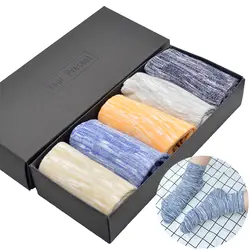 5 пар/уп. ретро сплошной Цвет хлопок Для мужчин экипажа Повседневное носки Ретро Для Мужчин's Весенне-осенние носки с подарочной коробке
