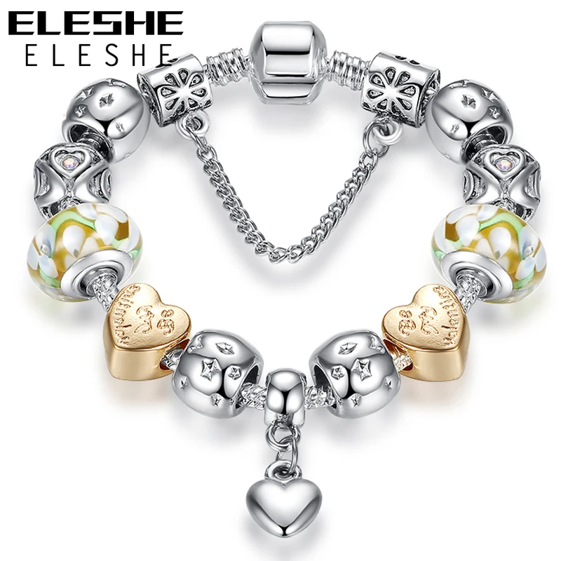 

2018 New Fashion Bracelets Bangles Jewelry Gold-color Heart Charm Bracelet Crystal Bead Charm Bracelet For Women Christmas Gift
