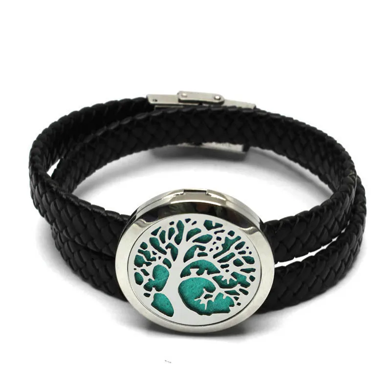 

Hot Tree Design 30mm Aromatherapy Magnetic Diffuser Locket Bangle Bracelet Essential Oil Locket Bracelet With Leather Band Pads
