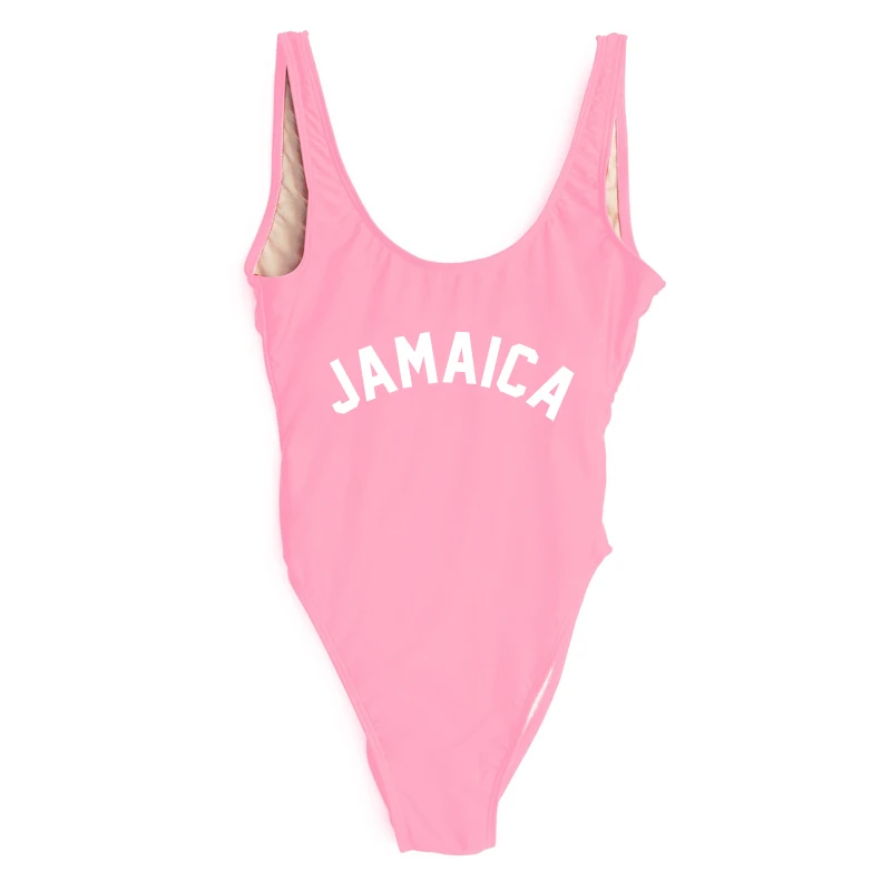 Цельный купальник с надписью «JAMAICA», женская одежда для плавания, монокини с высокой посадкой, купальный костюм, боди, пляжная одежда, красный купальник maio - Цвет: PKWT