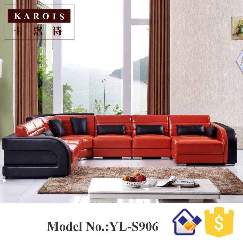U Shape Black Match White Genuine Sectional Leather Sofa Set China Sectional Leather Sofa Set China