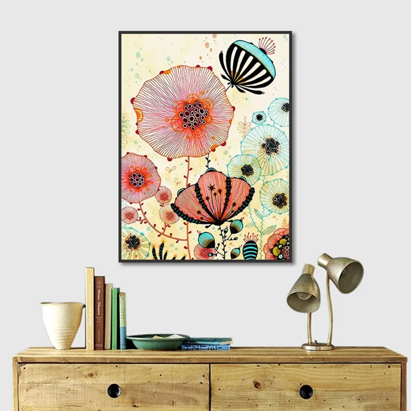 

Nordic Retro Flower Oil Painting on Canvas Framed Modular Wall Art Pictures for Living Room Home Decoration Posters and Prints