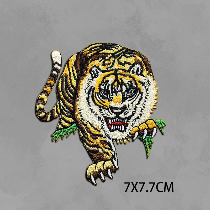 High Quality Tiger Lion Animal Embroidery Iron On Patches For Clothing Appliques DIY Hat Coat Dress Accessories Cloth Stickers