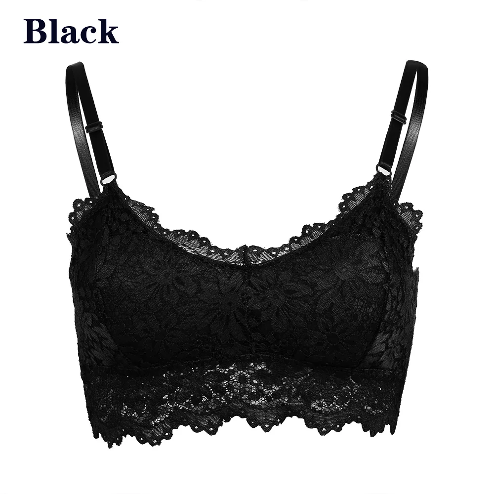 Привлекательный пикантный бюстгалтер Для женщин Lace Bralette бюстгальтер сексуальное женское белье нижнее белье Беспроводной бесшовный бюстгальтер на подкладках Ультра ремень мягкие бюстгальтеры для Для женщин леди - Цвет: Black