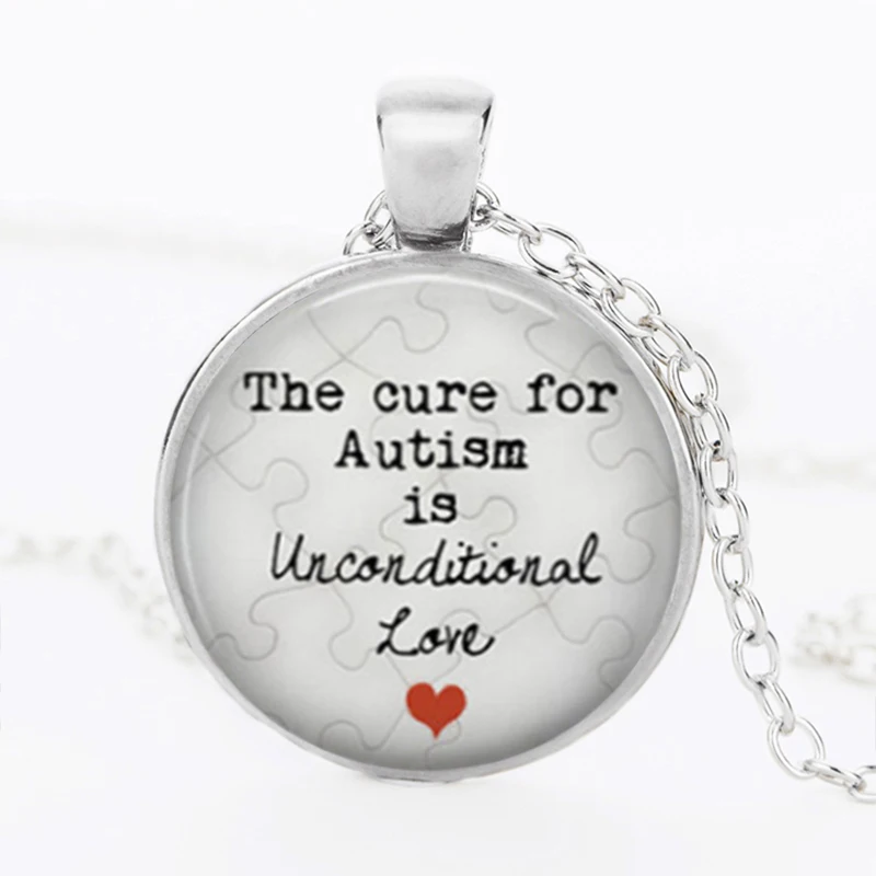 

SUTEYI New Letter Necklace 'The care for Autism is Uncanditianal love' Pattern glass Pendant Love Heart Gift Necklaces Jewelry