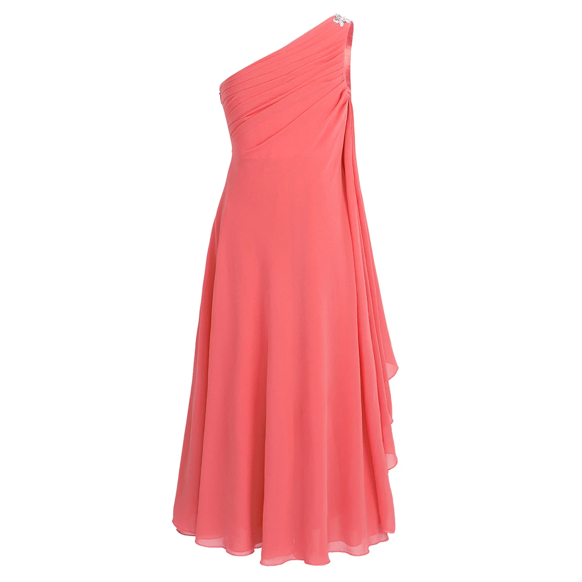 IEFiEL/Детское платье с цветочным узором для девочек детское шифоновое платье принцессы на одно плечо, стразы Бальные платья для свадебной вечеринки - Цвет: Coral