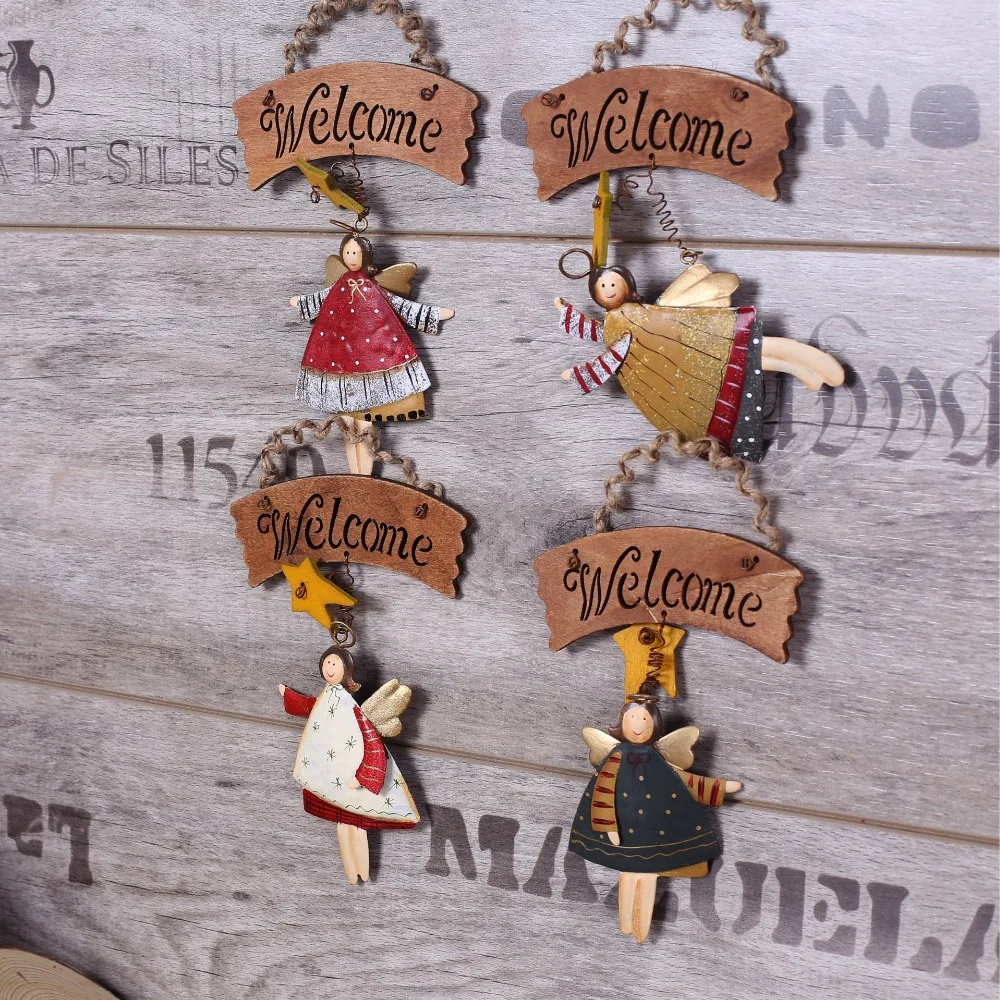 

Free Shipping! 4pcs/lot Amercian Country Style Metal Angel Welcome Board Wall Hanger Plaques Home Decor Garden Home Deocration