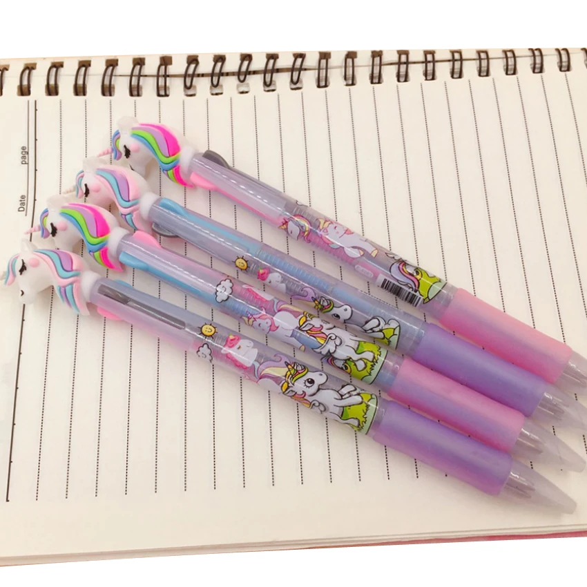 

30pcs/lot Kawaii Fashion Gifts 3 in 1 Color Unicorn Ball Pen 0.5mm Roller Ball Black Ink Pen Writing gift Party Favors