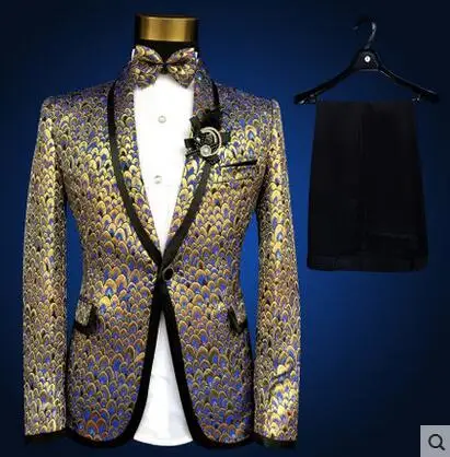 Singer pattern dance stage clothing for men suit set with