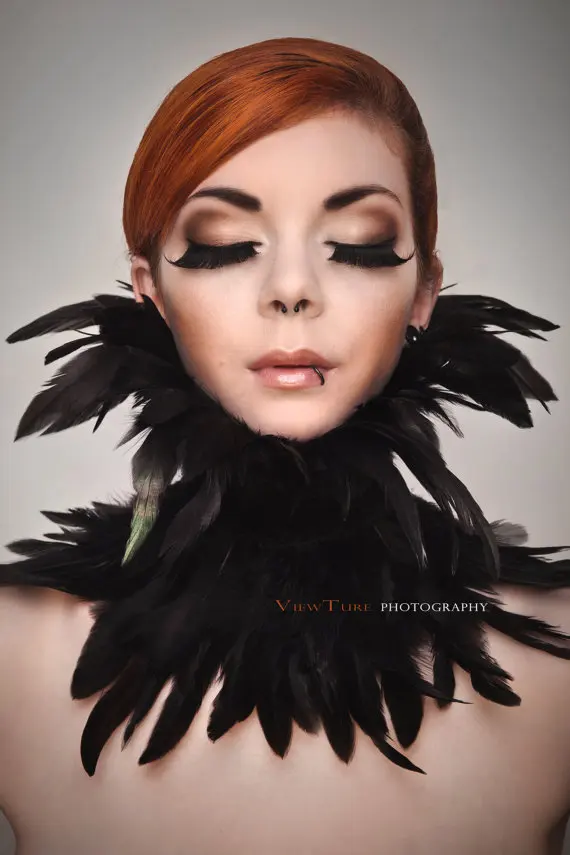 

handmade Gothic black rooster feather collar, # FC635
