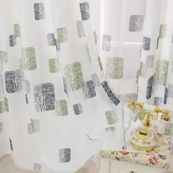 

High quality Linen Style Curtain Sheer Panel Voile Curtain Printing Tulle Blinds Window Treatment Home Decor Living room