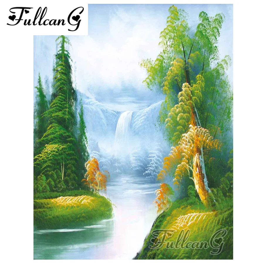 

FULLCANG full square/round drill diy 5d diamond painting "scenic river" embroidery rhinestone cross stitch kits decor gift FC127