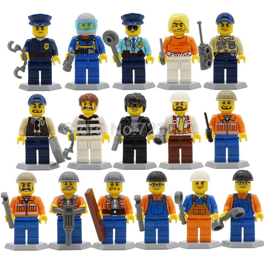 

8pcs/lot City Occupation Block set Police Construction worker MOC Building Blocks Sets Models Bricks Kit Toys for Children