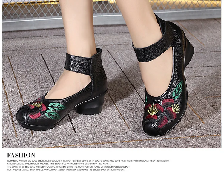 GKTINOO/Коллекция года; сезон весна-лето; обувь ручной работы из натуральной кожи в этническом стиле; женские туфли-лодочки на среднем каблуке с круглым носком на высоком каблуке