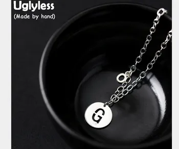 

Uglyless Real S 925 Sterling Silver Alphabet Necklaces with Letters Pendants Unisex Cross Chains Jewelry Handmade Round Bijoux