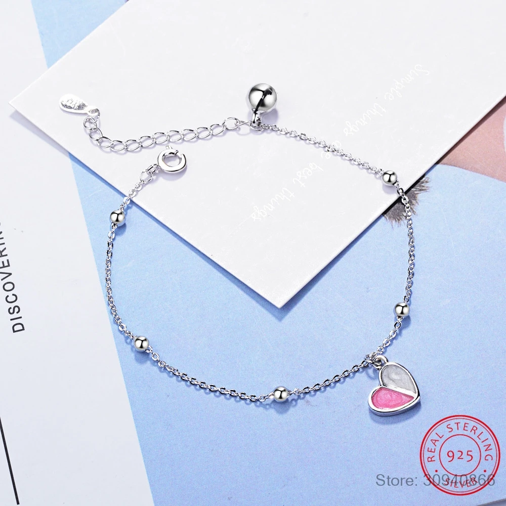 

Summer Jewelry 925 Sterling Silver Bracelet For Women Girl Pink Ice Cream Heart Beads Bracelet Best Friend Gift S-B165