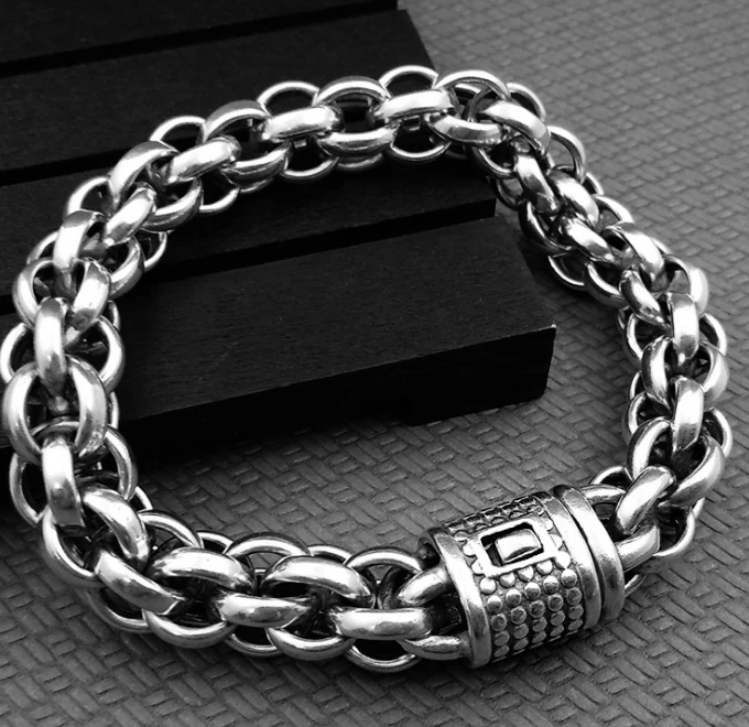 

925 Sterling Silver Stripe men's Loop Link Chain bracelet bangle 8.66" Fashion Jewelry A2295