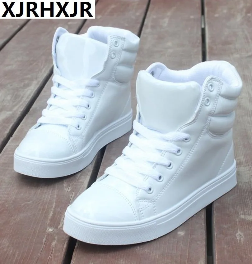 

35-44 Women Fashion Sneakers High Top Lace Up Platform Casual Shoes Hidden Heel Shoes Woman Brand Patent Leather Shoes Lovers