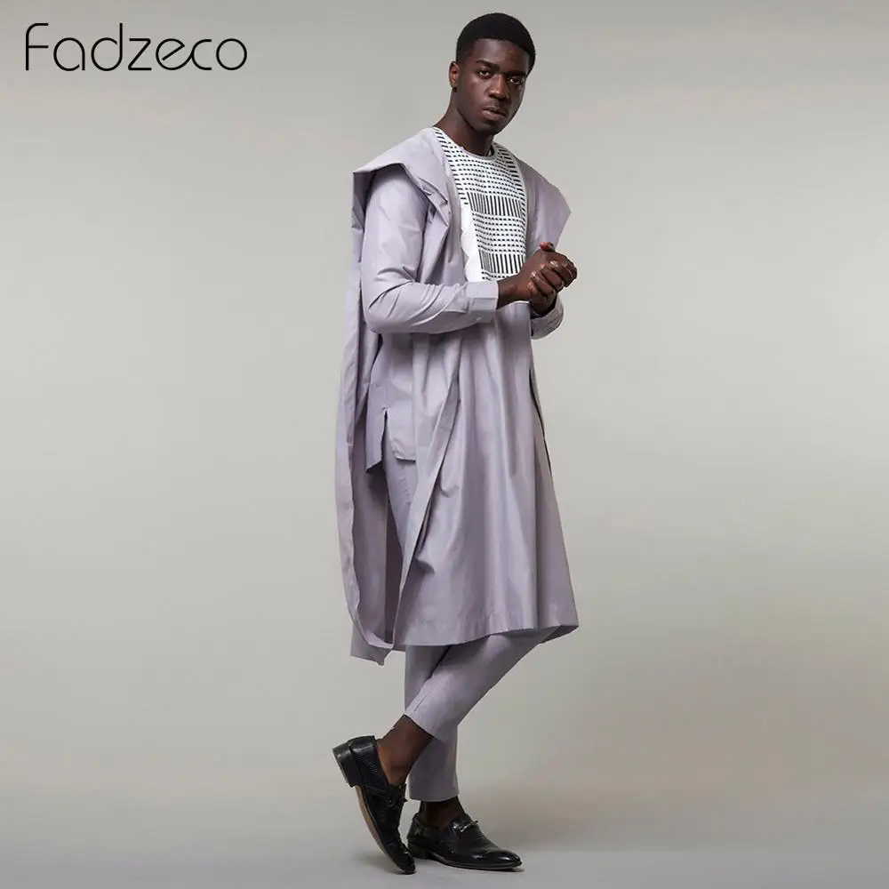 Fadzeco африканские костюмы для мужчин Agbada Dashiki Бизнес 3 шт. комплект Бубу африканская одежда этнический стиль формальный наряд