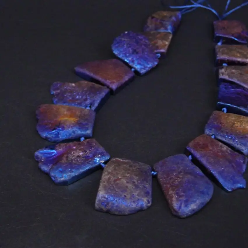 

15.5"/strand Large Raw Agates Blue Titanium Top Drilled Freeform Slab Nugget Beads,Onxy Gem Stone Slice Pendants Jewelry Making