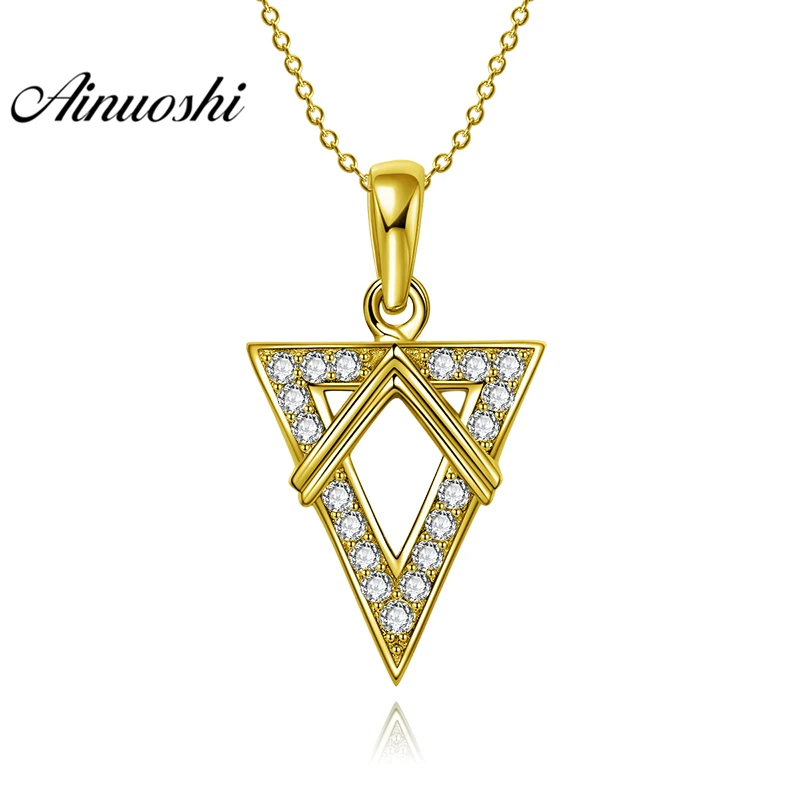 

AINUOSHI 10K Solid Yellow Gold Pendant Triangle Pattern Pendant SONA Diamond Women Men Jewelry Triangle Shape Separate Pendant