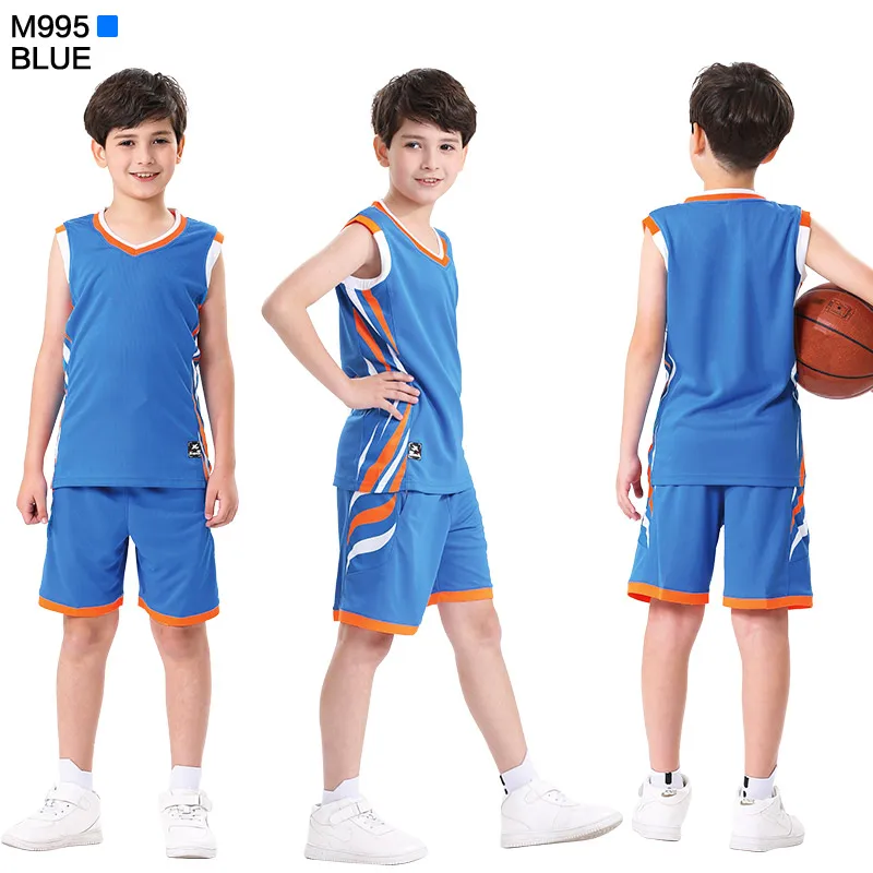 Детские баскетбольные майки на заказ, дешевая баскетбольная форма для мальчиков, дышащая баскетбольная рубашка, шорты, спортивная тренировочная одежда, сделай сам - Цвет: M995 blue