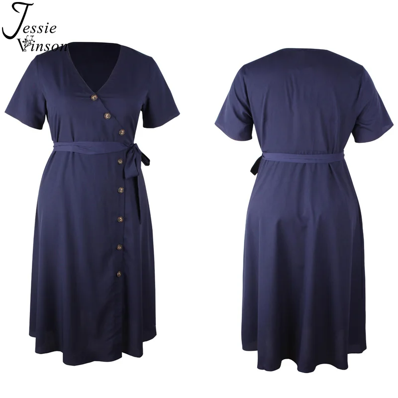 Женское платье на пуговицах Jessie Vinson темно синее однотонное летнее больших