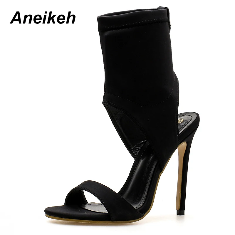 

Aneikeh Sexy Women High Heel Sandals Peep Toe Thin Heel Sandals Summer Club Shoe Women Stretch Fabric Boots Sandals