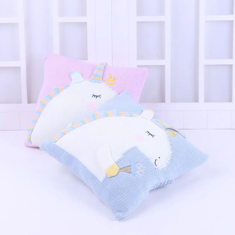 Baby Knit Cushion Pillow Cartoon Three-dimensional Unicorn Sofa Pillows Children Photography Prop Bedding Decorative Cushions