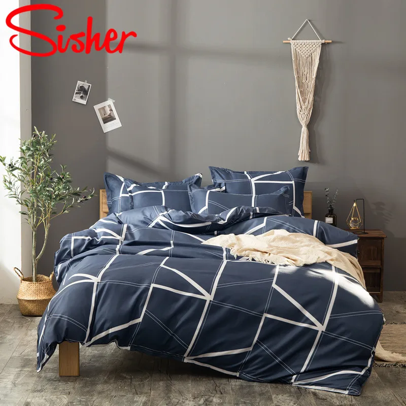 

Sisher Adult Bed Linen Set Blue Red Geometric Duvet Cover Bedding Sets Size Single Double Queen King Parure De Lit